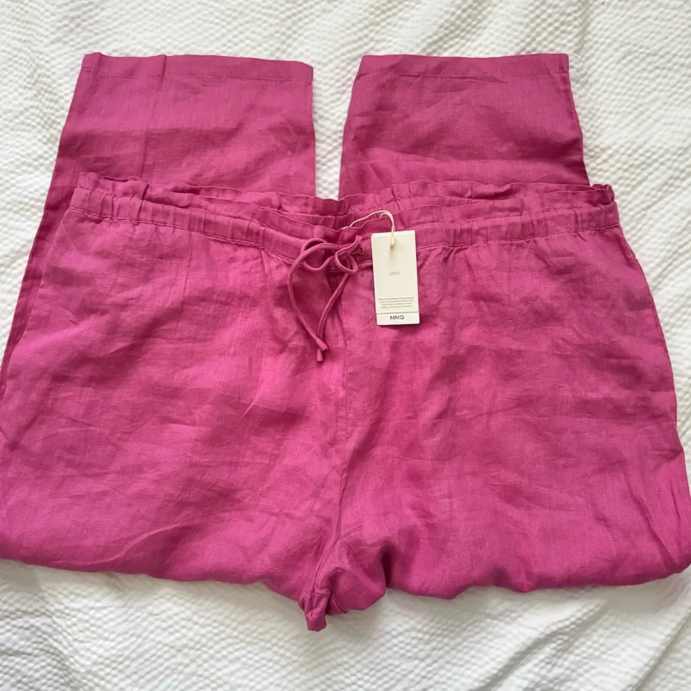 Mango Pink Linen Cropped Drawstring Pants